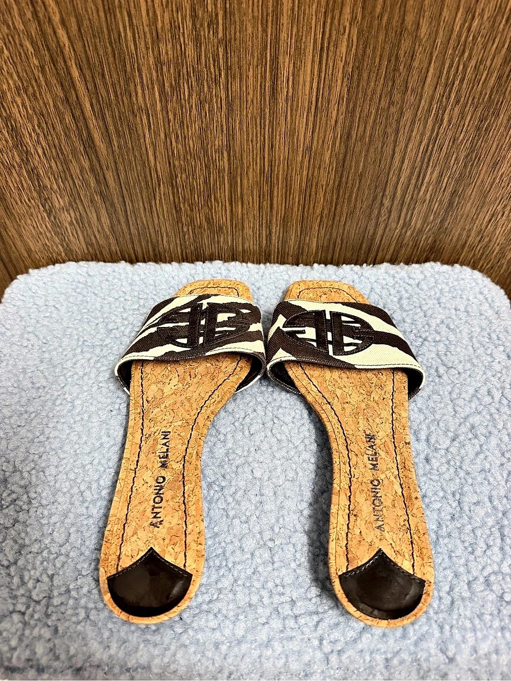 Antonio Melani Woven Geometric Slide Sandals in Brown & Cream